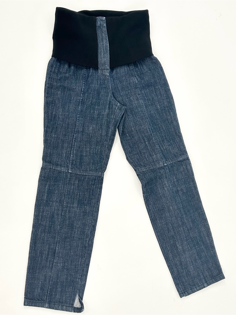 Tibi Corset Waist Denim Pants Size 2 Wool Rib Knit High Rise Cropped Jeans